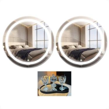 Imagem de Kit 2 Espelhos Redondo Jateado Com Led Touch 40x40 Luxo Decorativo Lavabo e Ganhe Bandeja Espelhada Exclusiva (Frio)