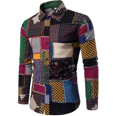 Imagem de Camisa QZH.DUAO 70s Disco Paisley Floral Vintage para homens