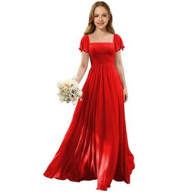 Imagem de Vestido Augday Juniors Girl Long Chiffon Bridesmaid vermelho tamanho 1