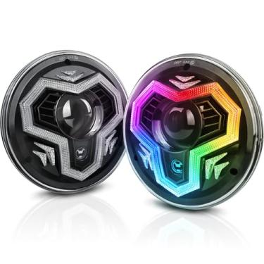 Imagem de POVTOR Faróis de LED de 17 cm com seta de halo âmbar multicolorido, compatível com Jeep Wrangler JK JKU TJ LJ CJ Mazda Miata Hummer H1 H2