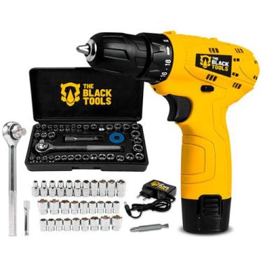 Imagem de Furadeira Parafusadeira 3/8 Bateria 12v Bivolt Com Jogo De Soquete 40 