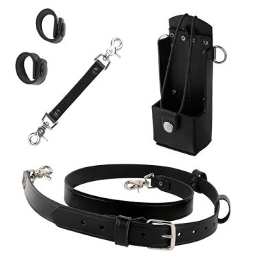 Imagem de Pacote Shield Wallets de bombeiro com arnês de rádio universal e suporte para modelos como HT750/1250, alça anti-balanço, cinto/alça de couro preto, 2 suportes de cabo, arnês de rádio de couro