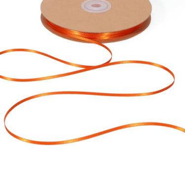 Imagem de LaRibbons Fita de cetim laranja 1/20.3 cm 100 jardas fina dupla face russet fita de seda laranja para buquê de flores, artesanato, embrulho de presente, decoração de outono de casamento