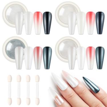 Imagem de AIMEILI Pó de unha cromado pérola, vegano, livre de crueldade, 4 cores aurora metálico efeito espelhado holográfico pigmento iridescente shell glitter arte de unhas