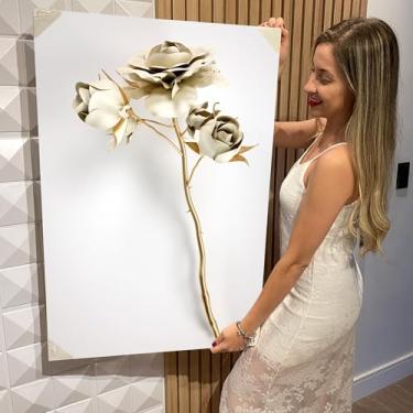 Imagem de Quadro Decorativo Canvas Flores Brancas e Douradas Vertical (CAN1226)