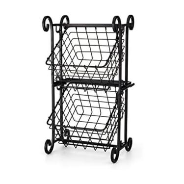 Imagem de Gourmet Basics by Mikasa Cesta de armazenamento de frutas ajustável, 2 camadas, preta