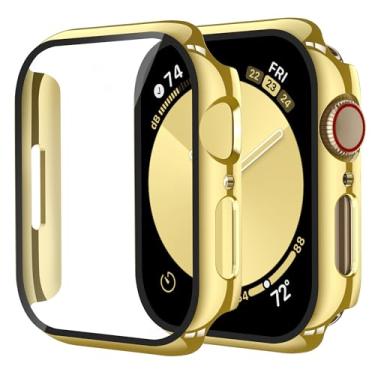 Imagem de Capa Smiling compatível com Apple Watch séries 9/8/7 de 41 mm com película de vidro temperado, cobertura protetora total de policarbonato rígido, 2 unidades, 1 dourada, 1 transparente