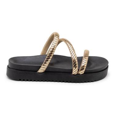 Imagem de 199066FP-Sandália Papete Feminina Sola Preta Alta com Tiras de Strass 