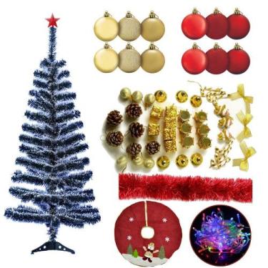 Imagem de Árvore De Natal Nevada 1,20m 120 Galhos Decorada 77 Itens Pisca Pisca 