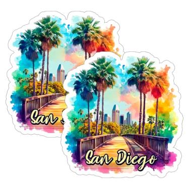 Imagem de Adesivo San Diego Califórnia 10 cm Pacote com 2 - Decalque de Vinil Impermeável para Laptop Garrafa de Água Copo de Carro - Adesivos Estéticos Duráveis de Longa Duração para Adultos ID45039
