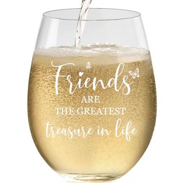 Imagem de TIAOFENGZHEN Presentes de aniversário para mulheres amizade – taças de vinho, "Friends are the Greatest Treasure in Life" – taça de vinho resistente a arranhões, presentes de aniversário de melhor