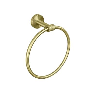 Imagem de Suporte para toalhas de parede em aço inoxidável dourado escovado, suporte para papel higiênico, gancho para roupão, porta-copos, escova de vaso sanitário, acessórios para banheiro, anel para toalha