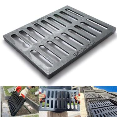 Imagem de TIDFOLGHTTHOR Grelha De Drenagem De Ferro Fundido, Tampa De Drenagem Externa Resistente De 16 * 20 Pol., Grelha De Canal Classe B125, Grelha De Esgoto De Metal, Grelha De Drenagem Quadrada Preta Par