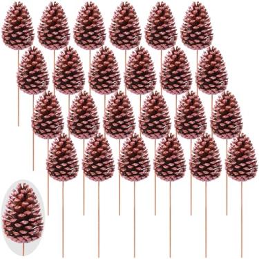Imagem de Capoda 24 palhetas de pinho rosa, pinhas com palito de 28 cm, enfeites de palito para decoração de árvore de Natal, guirlanda de inverno, férias, guirlandas, enchimento, faça você mesmo, buquê de