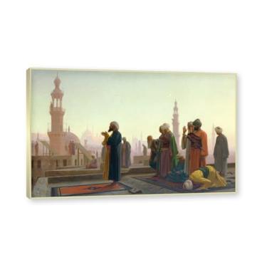 Imagem de NHLDZYH Moldura de champanhe. Famosas pinturas a óleo, (A oração) de Jean Leon Gerome, reprodução impressa em tela, arte de cenário para decoração de sala de estar. 80 x 130 cm - 31,5 x 51,2 pol