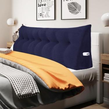 Imagem de WOWMAX Travesseiro para posicionamento do corpo de cunha, almofada para leitura e descanso de cama, apoio para as costas, almofada lombar para sofá-cama com capa removível, veludo cotelê Deep Blue King