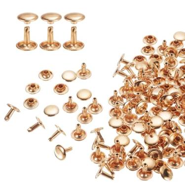 Imagem de HARFINGTON 80 conjuntos de rebites de tampa dupla, 10 x 10 mm, aço carbono, cabeça redonda, parafusos, parafusos tubulares de metal para decoração de artesanato em couro, ouro claro