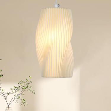 Imagem de Luminária Pendente 3D para Cabeceira, Branca, com Lâmpada LED 5W, Cabo 2m, Fibra de Resina, Soquete E27 (1016-Luz quente)