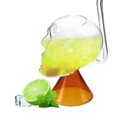 Imagem de JECOMPRIS 2 peças de copo de coquetel de caveira de Halloween 250 ml engraçado copo de vinho transparente para decoração de suco de uísque Margarita festa temática