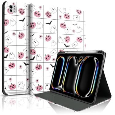 Imagem de TopPerfekt Capa para iPad Pro de 11 polegadas M4 2024 (5ª geração) com suporte, capa fólio com suporte para lápis, para crianças, meninos, meninas, antiderrapante/antichoque - branco quadriculado