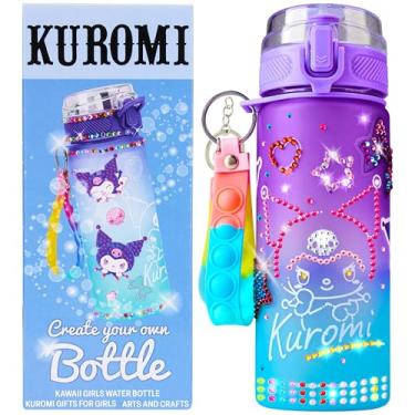 Imagem de Get Trend Kit de decoração de garrafa de água da Sanrio Hello Kitty para meninas, adolescentes, Kuromi, 550 ml, presentes Kawaii para meninas (Multi Kuromi)