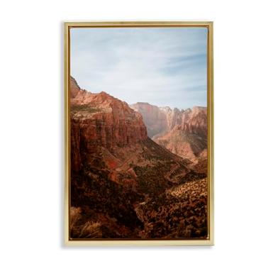 Imagem de Stupell Industries Arte de parede de tirar o fôlego Zion Canyon View em tela flutuante emoldurada dourada, design por Jade Sharp Photo, 25 x 17