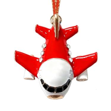 Imagem de HEYINSHEN Ornamentos de avião para árvore de Natal metal avião decorativo enfeite de pendurar aviões vermelhos brinquedo primeiro enfeite de Natal para crianças, meninas, decorações de casa de Natal