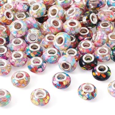 Imagem de Spritewelry Miçangas europeias de resina para fabricação de joias 14 mm contas de orifício grande 66 peças de impressão Rondelle espaçador para artesanato DIY pulseira colar brinco