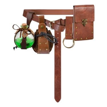 Imagem de Bolsa de cinto renascentista, bolsa medieval, cinto de couro, cosplay renascentista, acessórios para fantasia vintage, presentes de Natal, Marrom, 50 inches