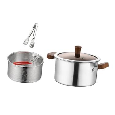 Imagem de Fenteer Panela de estoque com tampa, frigideira com alça, frigideira resistente com cesta para cozinha, batatas fritas, peixe, frango, macarrão, Sem Camada de Vaporizador