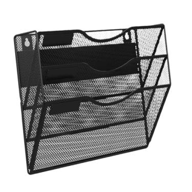 Imagem de Esquirla Suporte de arquivo de malha para parede, pasta de arquivo suspensa, porta-revistas, 3 camadas, fácil organização, suporte para pasta de papel para