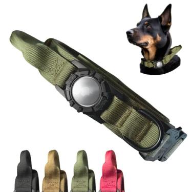 Imagem de Coleira tática resistente para cães - suporte e alça para AirTag - GPS ajustável para cães médios, grandes e extra grandes (médio, verde)