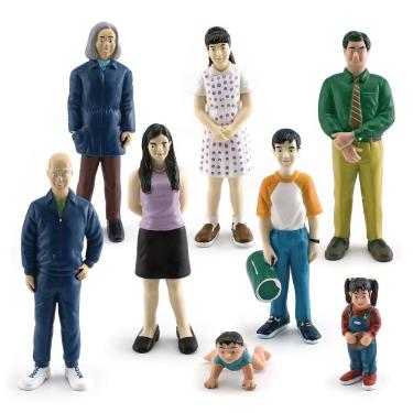 Imagem de Conjunto de figuras de família em PVC, pais, avós, menino, menina, bebê
