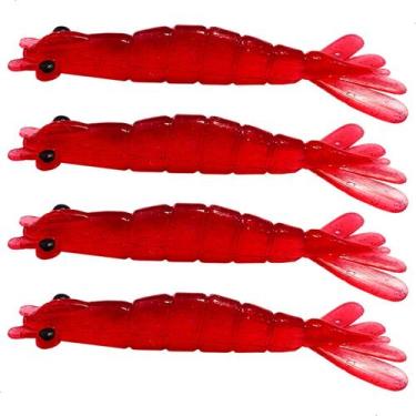 Imagem de kit 4 Iscas Camarão Artificial 8cm - Pesca Robalo Tucunare Corvina  - 