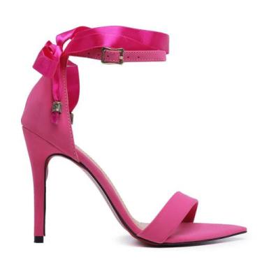 Imagem de Sandália Vitória Lugo Nobuck Bico F Salto Fino 10cm, 37, Rosa chiclete