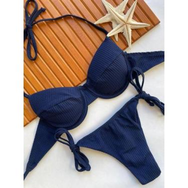 Imagem de Conjunto de Biquini Meia Taça Com Bojo Removivel e Calcinha de Amarrar