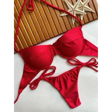 Imagem de Conjunto de Biquini Meia Taça Com Bojo Removivel e Calcinha de Amarrar