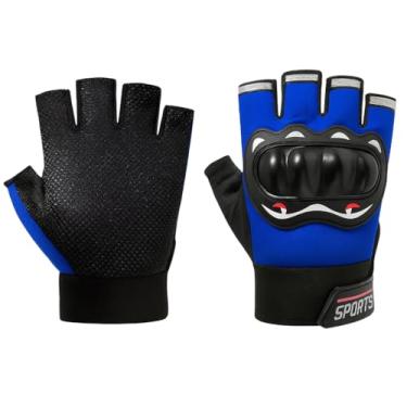 Imagem de Luva Motociclista Ciclista Meio Dedo Respirável com Proteção nas Juntas – Touchscreen, Antiderrapante, Alta Ventilação (Azul)