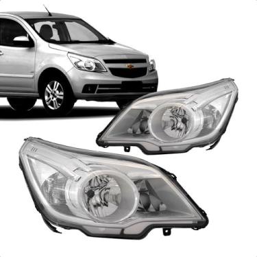 Imagem de Farol dianteiro LD Agile 2009 a 2014 Montana 2011 a 2021 cromado reposição automotiva substitui peça original iluminação frontal e sinalização