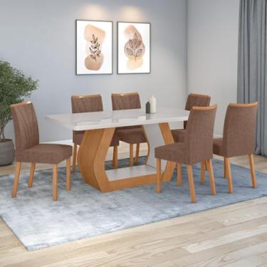 Imagem de Conjunto Sala de Jantar Mesa Easy Tower 170x90cm Mdf/vidro com 6 Cadeira Armoni Couro Avelã Amendoa/off White