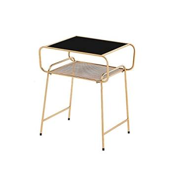 Imagem de Mesa de centro, mesa de centro, mesa lateral, mesa de centro de ferro forjado, sofá, mesa lateral moderna, minimalista, mesa de cabeceira de vidro temperado, mesas de centro de designer (cor: A)