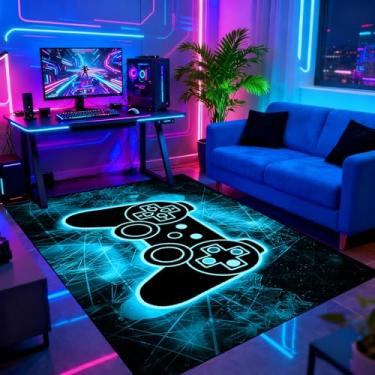 Imagem de Tapetes de área de videogame de jogos para meninos, adolescentes, moderno, moderno, moderno, estilo tecnológico, decoração de casa, controle de gamer, gamepad, tapete de área de chão, tapete de
