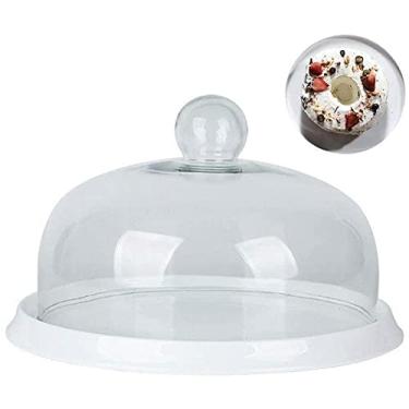 Imagem de Suporte de bolo europeu com cúpula, bandeja de bolo doméstica com tampa de vidro, bandeja de cerâmica para salada de sobremesa para restaurante ocidental, suporte de bolo de donut, bandeja de servir