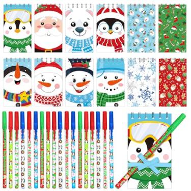 Imagem de Cholemy Conjunto de 96 peças de presente para o Natal, mini cadernos de Natal com canetas para crianças, inclui canetas de Natal, mini blocos de notas a granel e fitas, meias de colegas de trabalho para adolescentes, presentes de férias e escritório