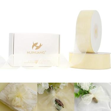 Imagem de HUIHUANG Fita de organza 2,54 cm marfim transparente fita de chiffon para caixas de bolo convites de casamento Deocr embalagem de presente buquê floral laços de presente artesanato faça você mesmo - 2 rolos x 50 metros cada rolo, 100 metros total
