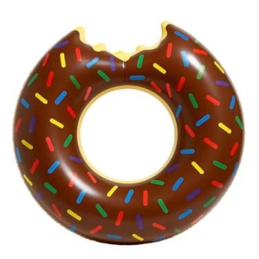 Imagem de Boia Donuts Inflável Premium Rosquinha Mordida para Piscina Praia Festa Diversão Garantida Resistente e Confortável (Marrom, 90cm)
