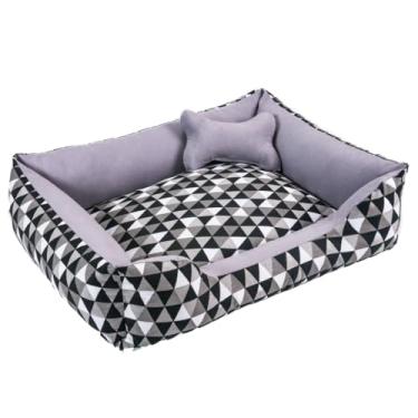 Imagem de Cama para Pet em Formato de Ninho - Conforto Seguro, Fundo Impermeável e Design Aconchegante para Cachorros e Gatos (Geométrico Preto/Cinza)