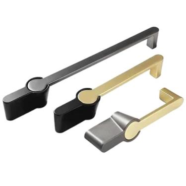Imagem de Puxador de porta de armário de cozinha puxadores de gaveta de guarda-roupa de liga de zinco cinza luxo dourado puxadores de móveis decoram ferragens 6001 2 peças (ouro preto 192 mm)