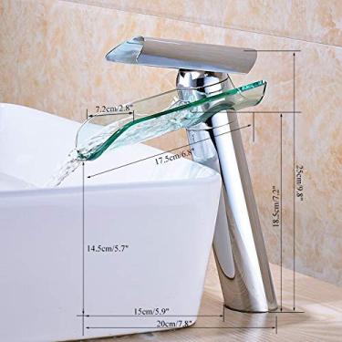 Imagem de RAUGAJ Torneiras, bacia de banho cromada torneira de latão torneira de pia cachoeira bico de vidro guindaste de banheiro torneiras misturadoras de água quente fria torneiras de banheiro/altura cromada