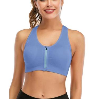 Imagem de Sutiã esportivo FLORATA com zíper frontal sem costura azul claro